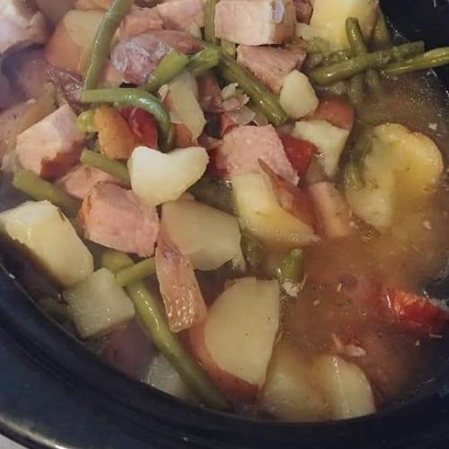 Crockpot Beans, Ham, Potato & Onions
